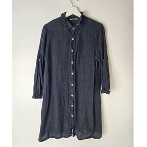 Francesca Bettini Made In Italy Medium 100% Linen V Neck Dress Tunic Navy